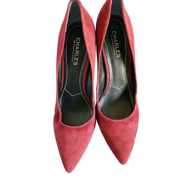 Charles David Wine Red Suede Stiletto Heel Pumps 9M Holiday Event Christmas Glam - Picture 3 of 6